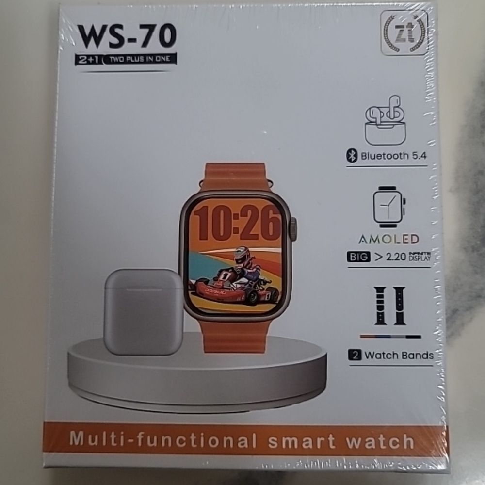 WS-70 Orange Smart Watch With Earbuds And 2 Bands.